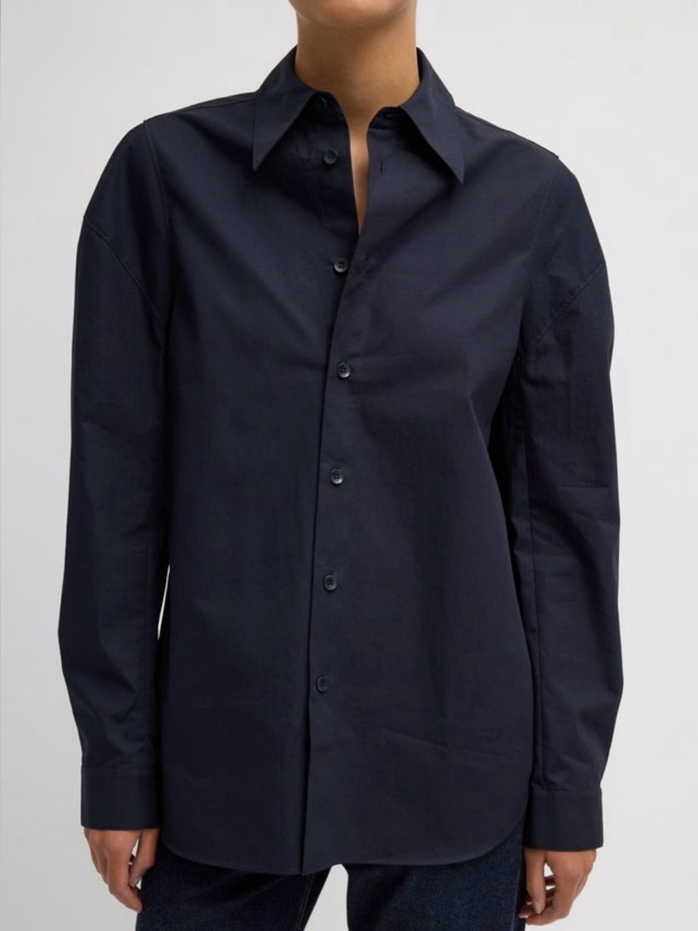 Worn Once Size M Tibi Hinged Shoulder Button Down Shirt Navy 100% Cotton